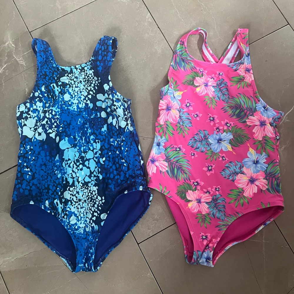 Lands End Blue and Pink Floral One-Piece Swimsuits Never Worn